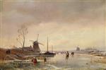 Andreas Achenbach  - Bilder Gemälde - Eisvergnügen auf einem holländischen Kanal