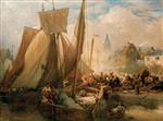 Andreas Achenbach  - Bilder Gemälde - Fischmarkt in Ostende