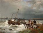 Andreas Achenbach  - Bilder Gemälde - Havarie am alten Pier