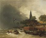 Andreas Achenbach  - Bilder Gemälde - Holländischer Hafen bei Sturm