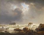 Andreas Achenbach  - Bilder Gemälde - Küstenstreifen bei stürmischer See