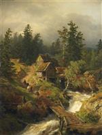 Andreas Achenbach  - Bilder Gemälde - Landschaft mit Bach