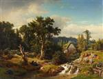 Andreas Achenbach  - Bilder Gemälde - Landschaft mit Wassermühle
