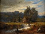 Andreas Achenbach  - Bilder Gemälde - Norwegische Landschaft mit Angler