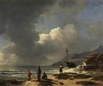 Andreas Achenbach  - Bilder Gemälde - Schiff in der Brandung vor einer felsigen Küste