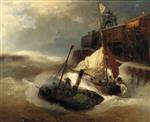 Andreas Achenbach  - Bilder Gemälde - Sich vereinende Kräfte in rauer See