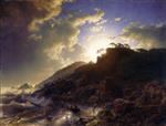 Andreas Achenbach  - Bilder Gemälde - Sonnenuntergang nach einem Sturm an der sizilianischen Küste