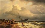 Andreas Achenbach  - Bilder Gemälde - Strandendes Dampfboot an der norwegischen Küste