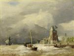 Andreas Achenbach  - Bilder Gemälde - Stürmische See an der holländischen Küste