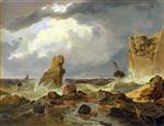 Andreas Achenbach  - Bilder Gemälde - Surf on a Rocky Coast