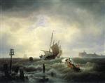 Andreas Achenbach  - Bilder Gemälde - The Entrance to the Harbour at Hellevoetsluys