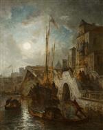 Andreas Achenbach  - Bilder Gemälde - Venedig bei Nacht