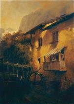 Andreas Achenbach  - Bilder Gemälde - Wassermühle im Gebirge