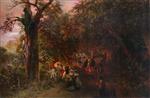 Oswald Achenbach - Bilder Gemälde - An Evening Stroll on the Way to Castel Gandolfo