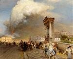 Oswald Achenbach - Bilder Gemälde - Ausbruch des Vesuvs in Neapel