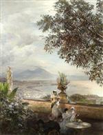 Oswald Achenbach - Bilder Gemälde - Blick auf die Bucht von Neapel und Vesuv