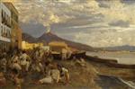 Oswald Achenbach  - Bilder Gemälde - Die Bucht von Neapel mit dem Vesuv im Hintergrund