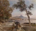 Oswald Achenbach  - Bilder Gemälde - Evening at the Gulf of Naples