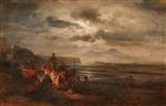 Oswald Achenbach  - Bilder Gemälde - Fischer am nächtlichen Strandfeuer im Golf von Neapel