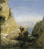 Oswald Achenbach  - Bilder Gemälde - Fischerfrauen an süditalienischer Felsküste