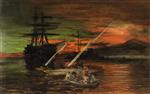 Oswald Achenbach  - Bilder Gemälde - Gespensterschiff im Golf von Neapel
