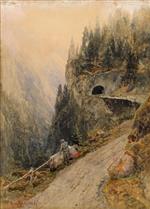 Oswald Achenbach  - Bilder Gemälde - Hiker in the Swiss Alps