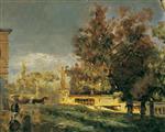 Oswald Achenbach  - Bilder Gemälde - Im Park der Villa Borghese