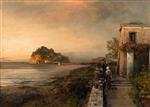 Oswald Achenbach  - Bilder Gemälde - Ischia mit Blick auf das Castello Aragonese