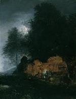 Oswald Achenbach  - Bilder Gemälde - Italienische Abendlandschaft mit einer Grotte