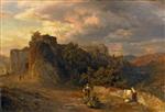 Oswald Achenbach  - Bilder Gemälde - Italienische Landschaft im Abendlicht