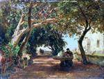 Oswald Achenbach  - Bilder Gemälde - Italienischer Klostergarten
