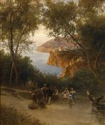 Oswald Achenbach  - Bilder Gemälde - Küstenstrasse bei Sorrent oder Capri