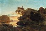 Oswald Achenbach  - Bilder Gemälde - Ligurische Küstenlandschaft bei Sonnenuntergang