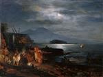 Oswald Achenbach  - Bilder Gemälde - Mondnacht am Golf von Neapel