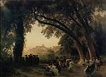 Oswald Achenbach  - Bilder Gemälde - Saltarello Dance Overlooking Castel Gandolfo