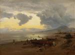 Oswald Achenbach  - Bilder Gemälde - Sunset on the Shore