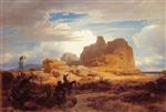 Oswald Achenbach  - Bilder Gemälde - Südliche Landschaft mit Don Quixote