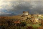 Oswald Achenbach  - Bilder Gemälde - Via Appia with the Tomb of Cecilia Metella