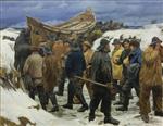 Michael Peter Ancher - Bilder Gemälde - Das Rettungsboot wird zu den Dünen getragen
