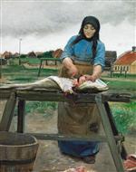 Michael Peter Ancher - Bilder Gemälde - Den Fisch säubern