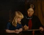 Michael Peter Ancher - Bilder Gemälde - Mutter lehrt der Tochter das Zeichnen