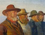 Michael Peter Ancher  - Bilder Gemälde - Vier Fischer in der Abendsonne