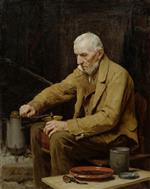 Albert Anker - Bilder Gemälde - Alter Mann mit Kaffeemühle