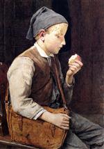 Albert Anker - Bilder Gemälde - Apfelessender Junge