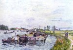 Alfred Sisley - Bilder Gemälde - Frachtkähne bei Saint Mammes