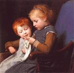 Albert Anker  - Bilder Gemälde - Die kleinen Strickerinnen
