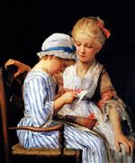 Albert Anker  - Bilder Gemälde - Die Strickerinnen