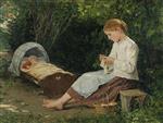 Albert Anker  - Bilder Gemälde - Strickendes Mädchen