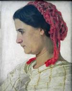 Arnold Böcklin - Bilder Gemälde - Bildnis Angela Böcklin mit rotem Haarnetz