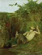 Arnold Böcklin - Bilder Gemälde - Faun, einer Amsel zupfeifend